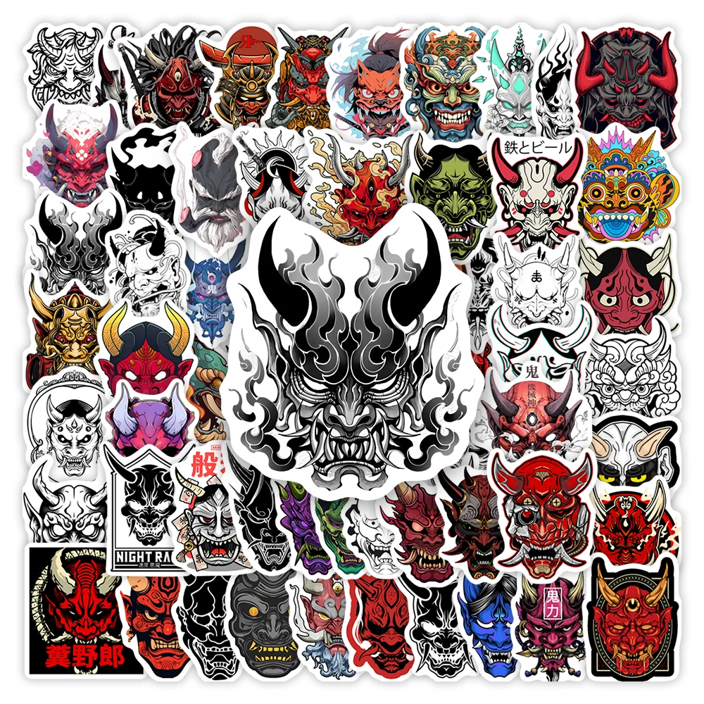 Japanese Demon Mask Stickers Cool Graffiti DIY Toys Gift Decorative Scrapbook Junk Journals Laptop Notebook Bottles Waterproof