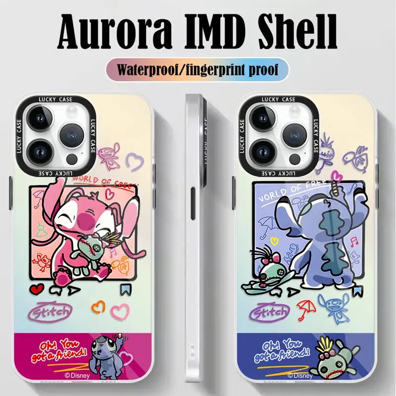 Gradient Matte Case for iPhone 15 14 13 12 11 pro Max XS XR X 7 8 Disney Stitch Angel Graffiti Iridescent Laser Clear Cover