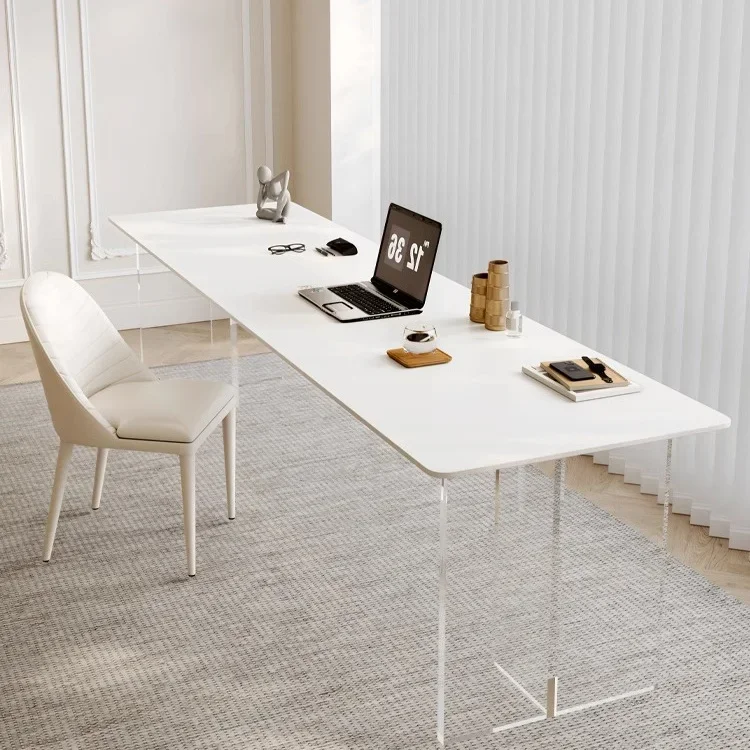 Компьютерный стол, белая простая каменная плита, подвесной стол для домашнего использования, двойной рабочий стол для учебы