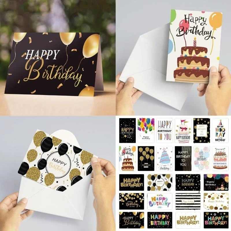 Cartão aniversário 24 PCs com Cartões aniversário bolo bolo do envelope Cartões aniversário Cartões para