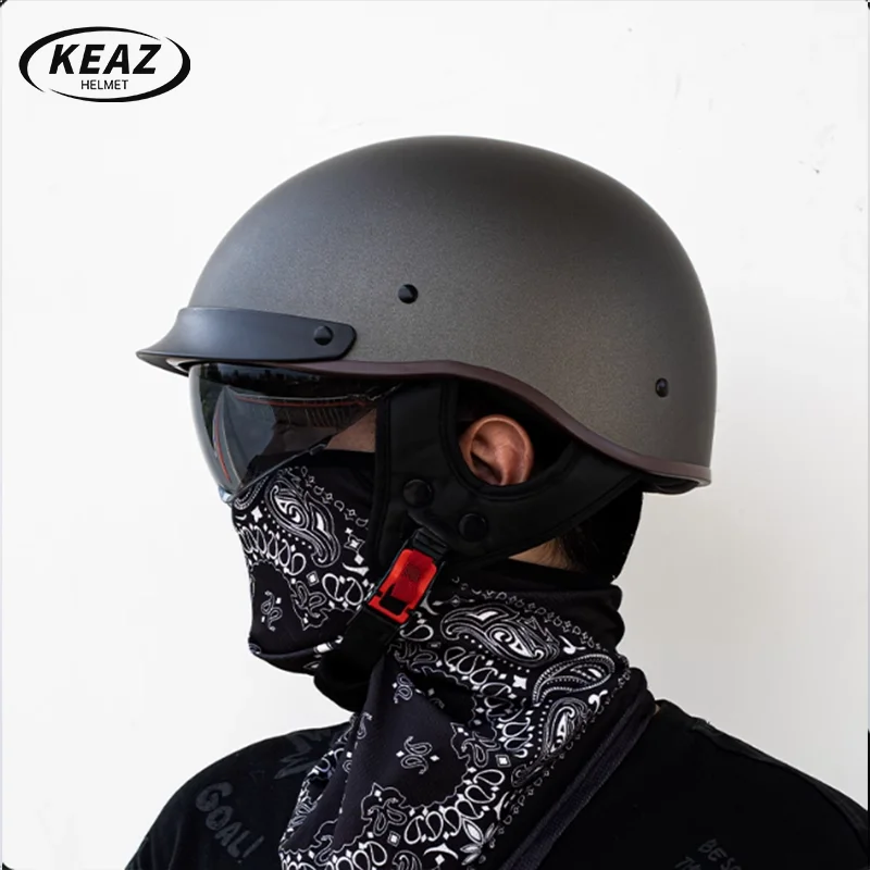 

KEAZ матовый серый полулицевой мотоциклетный шлем с внутренней двойной линзой, противотуманный, сертифицированный ECE, снаряжение для езды на мотоцикле Capacete De Moto