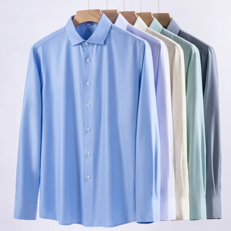 High-end Bamboo Fiber Men's Shirt Long Sleeves Slim Fit Anti-Wrinkle Camisa Social Business Office Work white shirts Men S-4XL