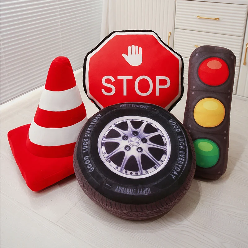 40cm Fun Traffic Safe Roadblock Plush Doll Pillow Simulation Traffic Light Stop Sign Plush Toy Home Decoration Gift For Children