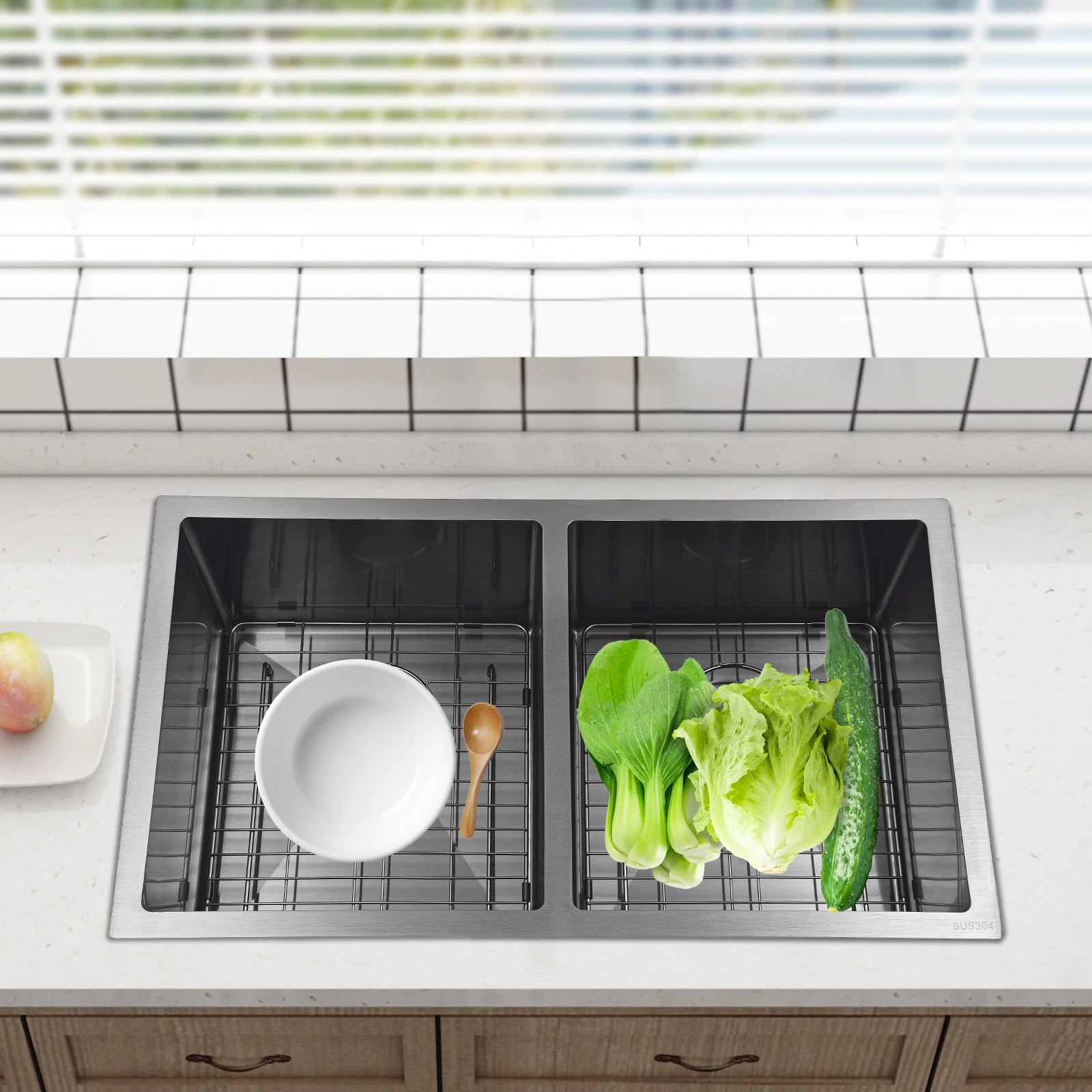 

Кухонная мойка с двумя чашами 31*18 дюймов, из нержавеющей стали, для дома, ресторанов, прачечных