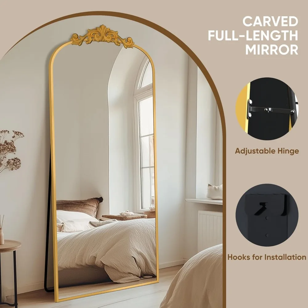Espelho de comprimento total de chão, moldura de madeira esculpida de 65x24 polegadas, espelho de parede grande para decoração de casa, espelhos de corpo inteiro