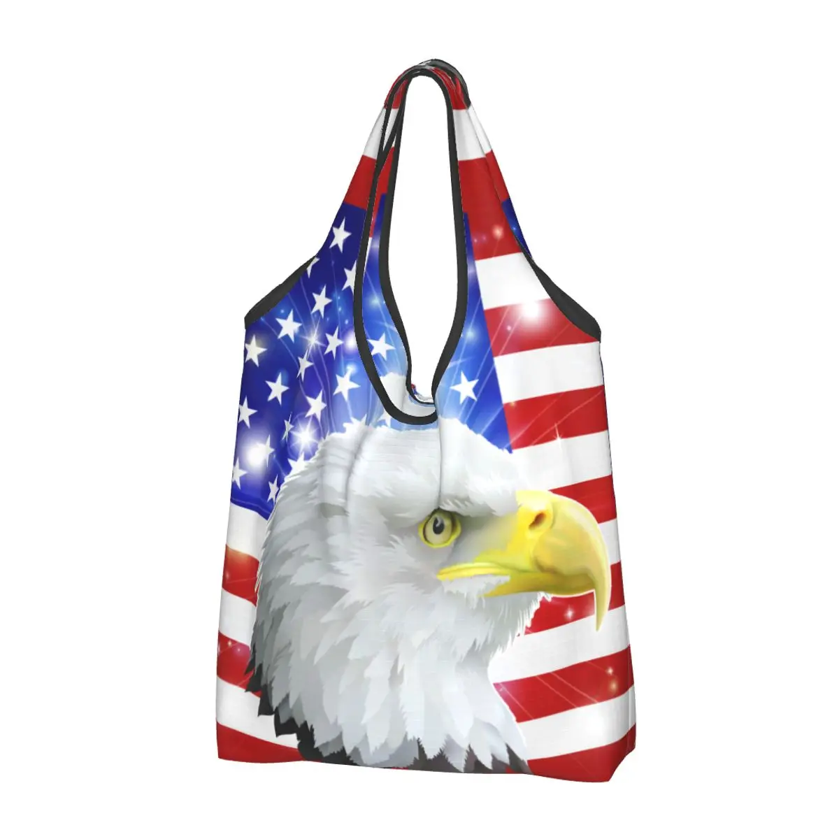 USA Flag American Eagle Grocery Shopping Bags Kawaii Shopper Shoulder Tote Bags Large Capacity Portable Handbag