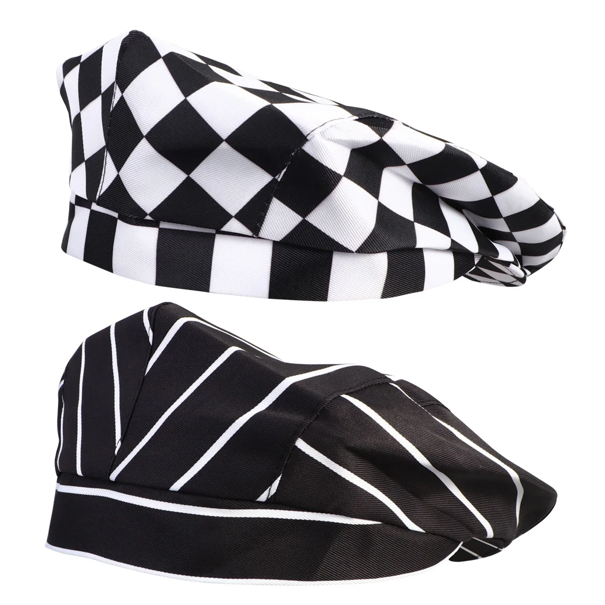 Casquette béret à rayures noires et blanches, 2 pièces, grille anti-poussière, chapeau de travail pour Chef de cuisine, uniforme de serveur de Restaurant