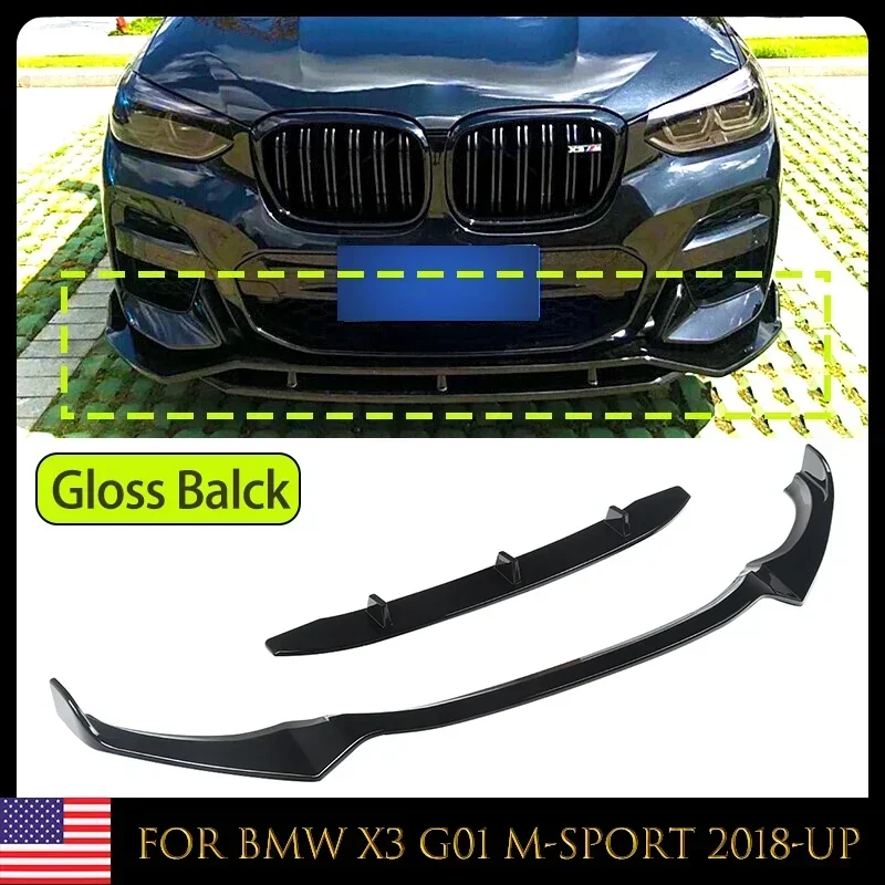 2 PCS Car Splitter Body Kit For Bmw Front Lip Spoiler X3 G01 M Sport 2018+ Gloss Black Front Bumper Diffuser