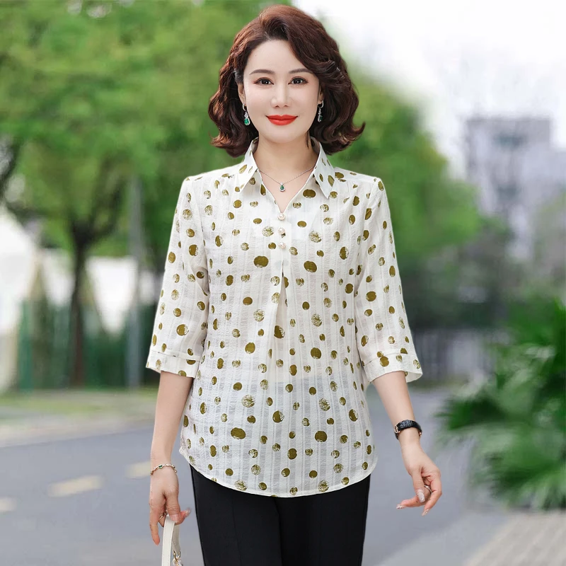 Chemisier d'été ample à manches courtes pour femmes d'âge mûr et âgées, style décontracté, en fibre de polyester