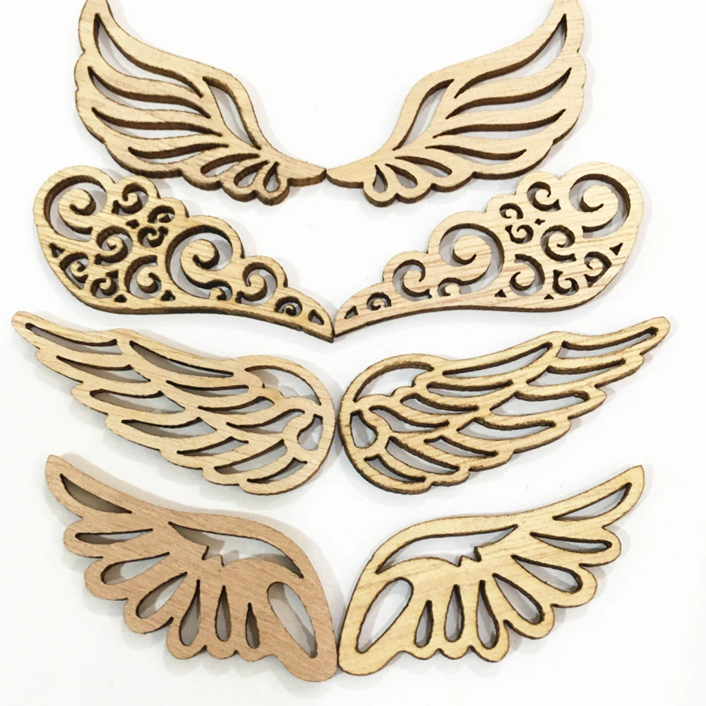 10pcs Angel Wing Wooden Chip Natural Blank Wood Crafts Ornaments DIY Decorations Slices Accessories for Home Room Decor