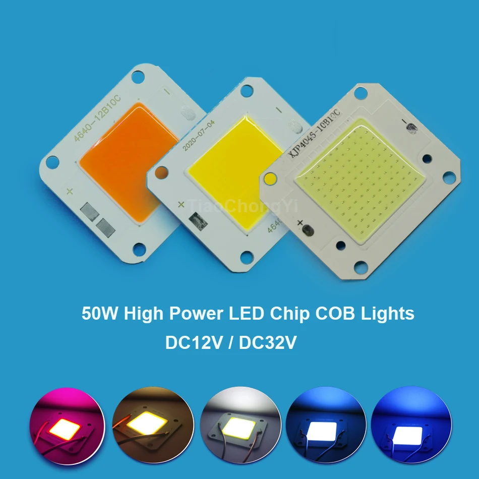 50W COB LED chip Hight power LED beads DC12V 32V Red Green Blue White Yellow Full spectrum Pink For LED Fooldlight spotlight