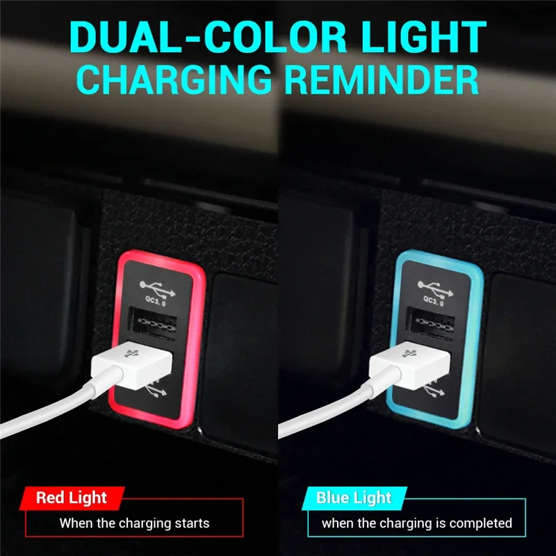 MICTUNING 6.4A Dual USB Car Charger Socket PD TypeC/QC, Car Charger for Dual,3.0 Car Power Adapter with Blue and Red LED Light