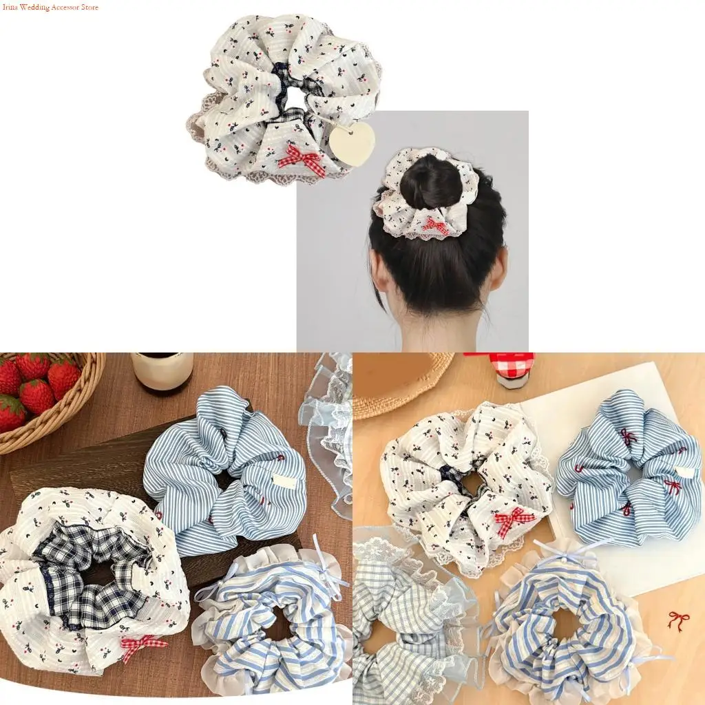 G92D Colorful Striped Hairtie Elastic Scrunchie Women Ponytail Holder for Dance Event