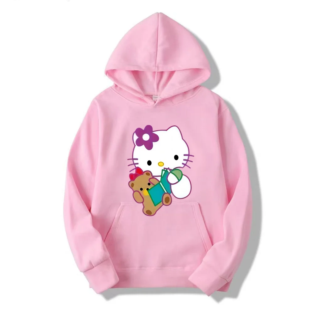 2024 New Casual Women's Sweatshirts Sanrio Hello Kitty Kawaii Tops for Women Cute Hoodies Fashion Harajuku Long Sleeves