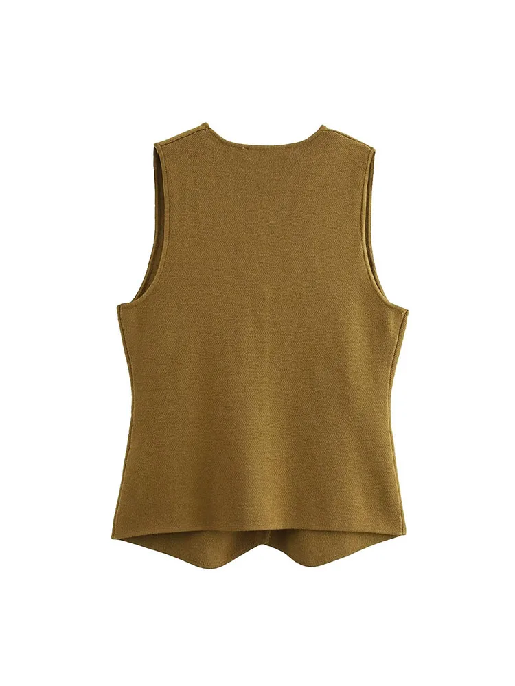 2024 autumn new fashion all-match women\'s clothing all-match gold button knitted V-neck sleeveless vest