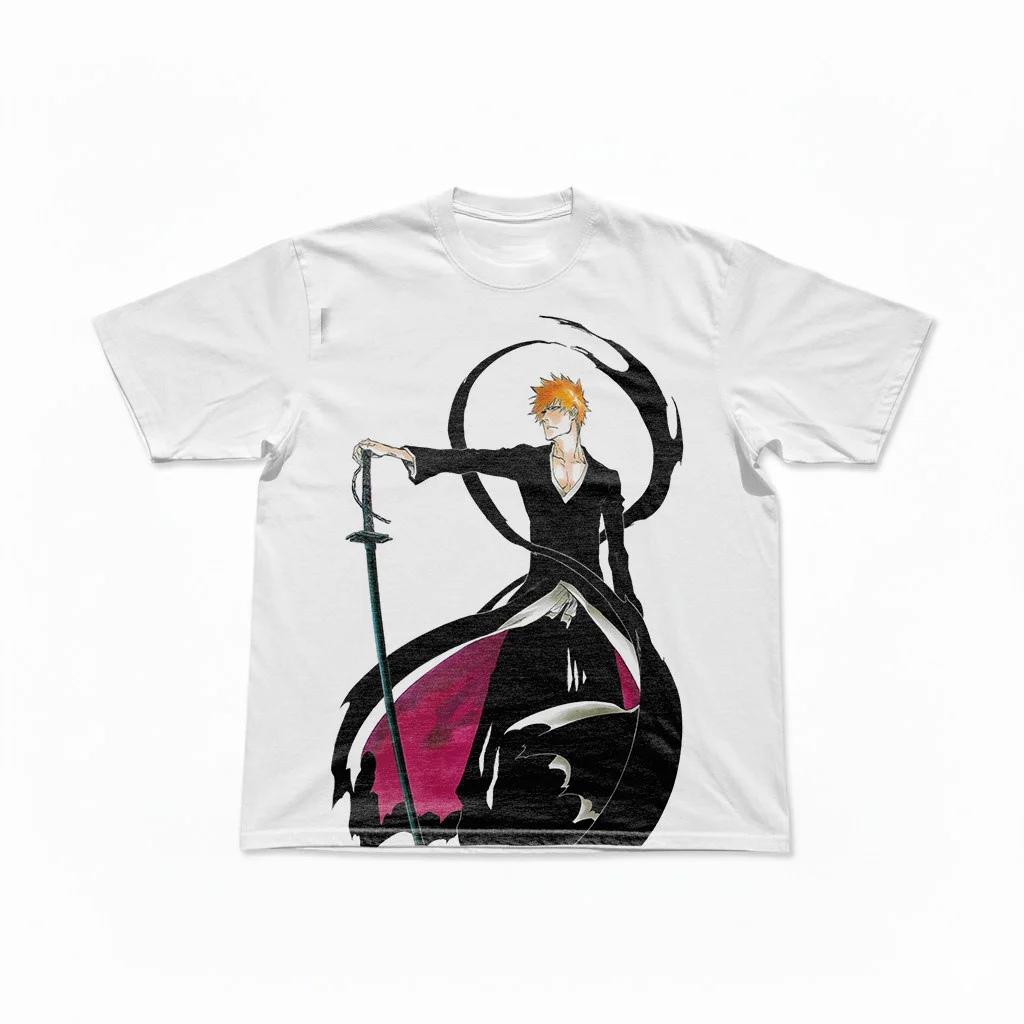 Rare Anime Bleach Ichigo Kurosaki Graphic Cotton T-shirt Unisex Short Sleeve Fashion Brand Tee Luxury Casual Vintage Tees