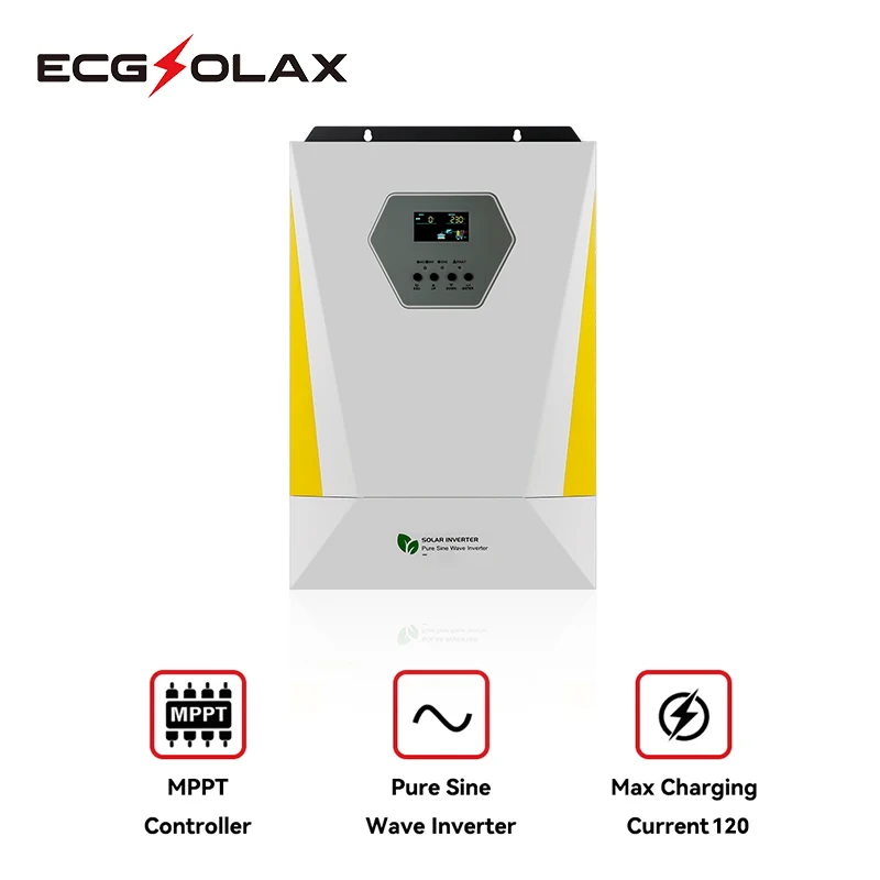 ECGSOLAX 6200 واط عاكس للطاقة الشمسية الهجين 120A المدمج في MPPT جهاز تحكم يعمل بالطاقة الشمسية 48VDC خارج الشبكة العاكس شاحن موجة جيبية نقية 6.2KW