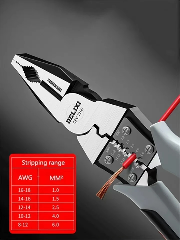 Alicates de tornillo de banco diagonales, pelacables de punta afilada, herramientas de hardware, alicates de alambre de acero, alicates de electricista, alicates Delisi