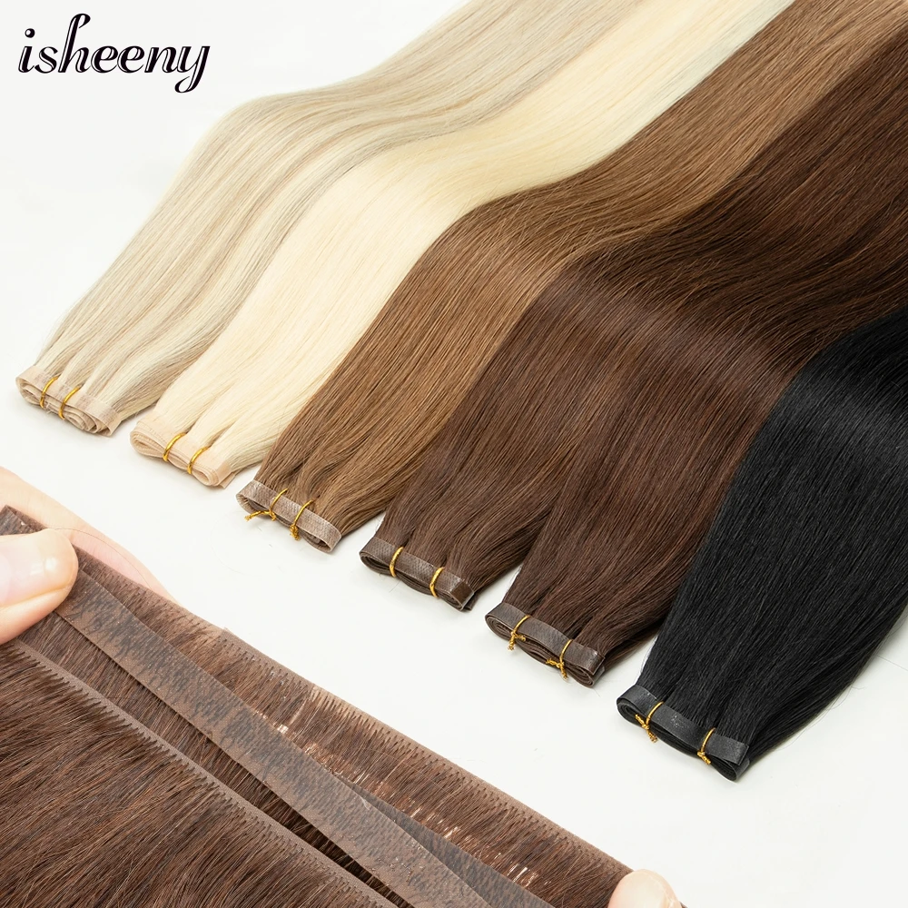 Invisible Long Tape PU Flat Weft Hair Extensions 100% Human Hair Weaves No-Glue Injected Skin Natural Straight Hair Bundles