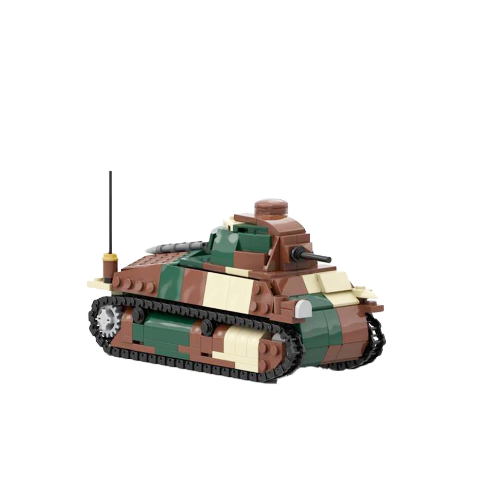 MOC-87208 WW2 Military Arms French Cavalry Tank Building Block Soumia S35 Armored Vehicle Model Brick Toy Children's Gifts