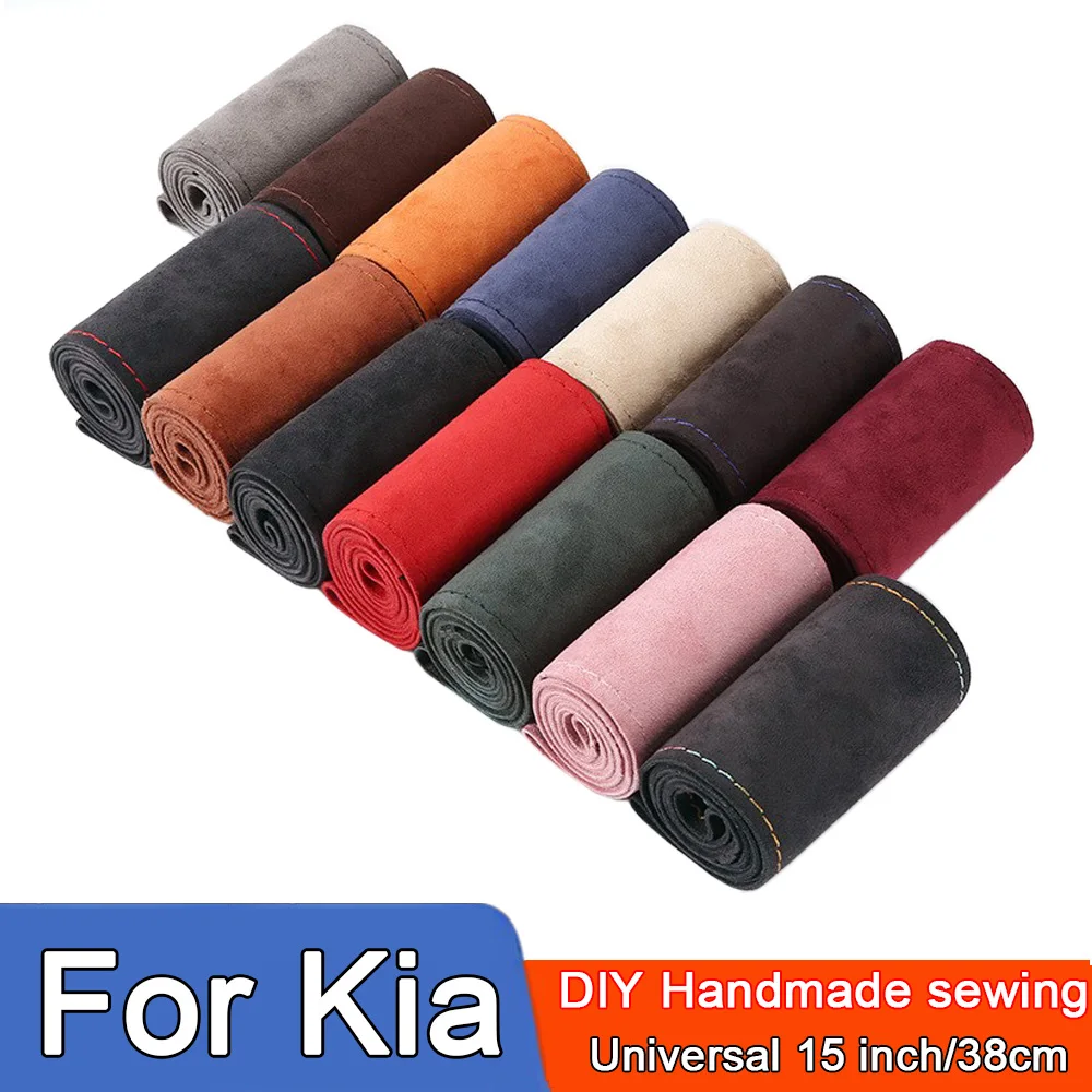 Suede DIY Braid Covers With Thread Needle Car Steering Wheel Cover For KIA Sportage Rio Ceed K5 Sorento Picanto Optima KX5 RIO