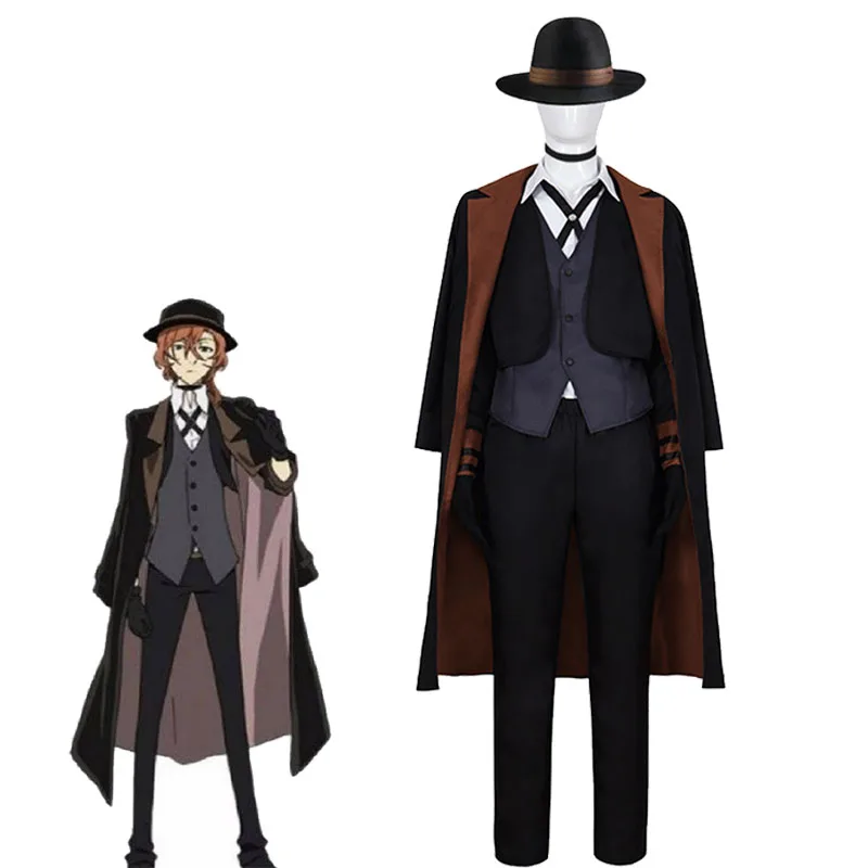 

Anime Nakahara Chuuya Cosplay Costume Bungo Stray Dogs Port Mafia Men And Women Black Uniform Suits And Hat Halloween Party