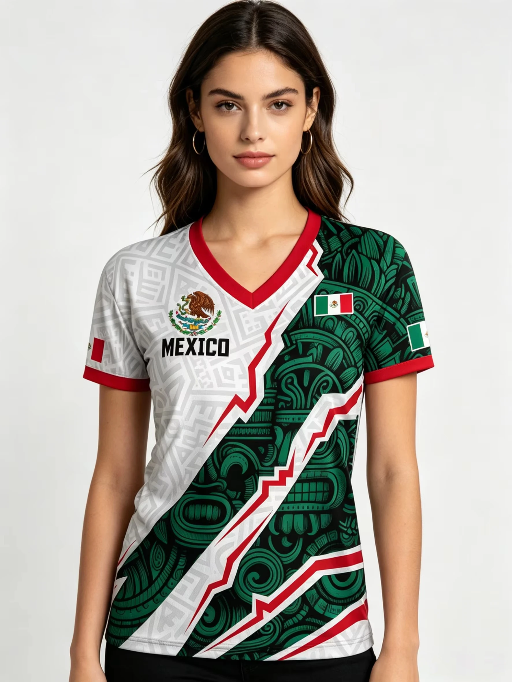3D Printing Eagle - 2026 メキシコ国旗 3D イーグルプリント女性の Tシャツ夏半袖 V