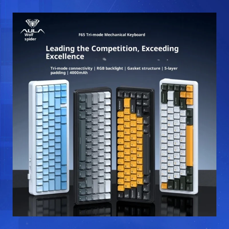 

New Aula F65 Wireless Rgb Customized Keyboard Three-Mode Gasket Structure Bluetooth Esports Live Game Office Surprise Gifts