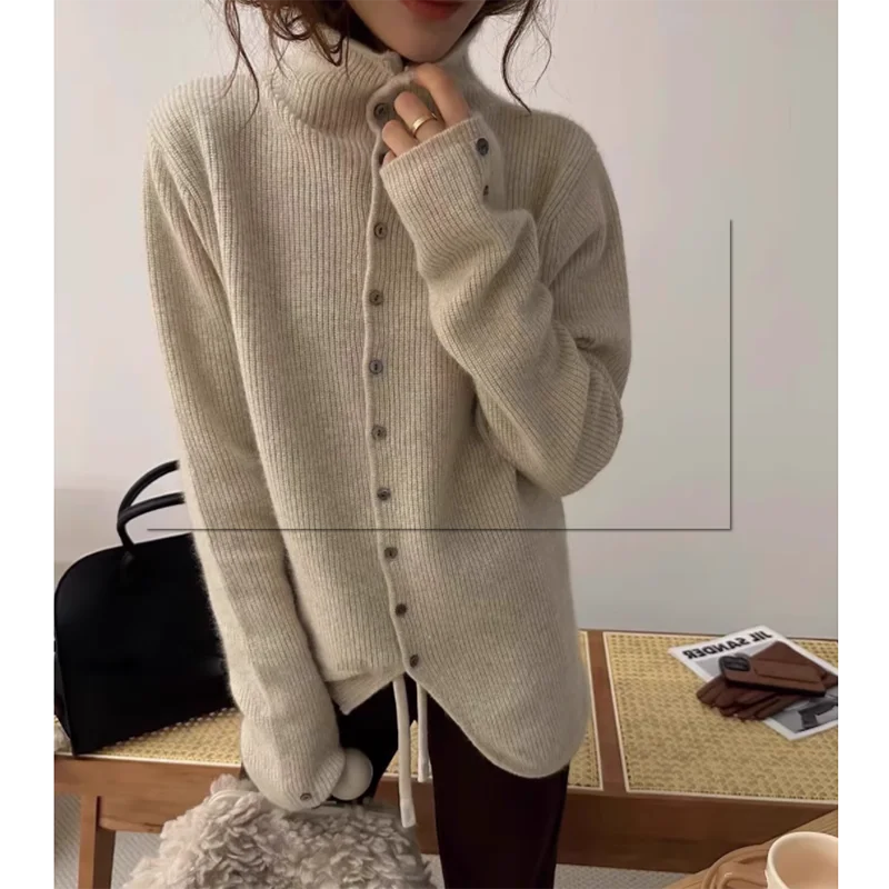 European goods soft waxy cashmere knit cardigan autumn and winter fashionable foreign single-breasted sweater long sleeve sweate