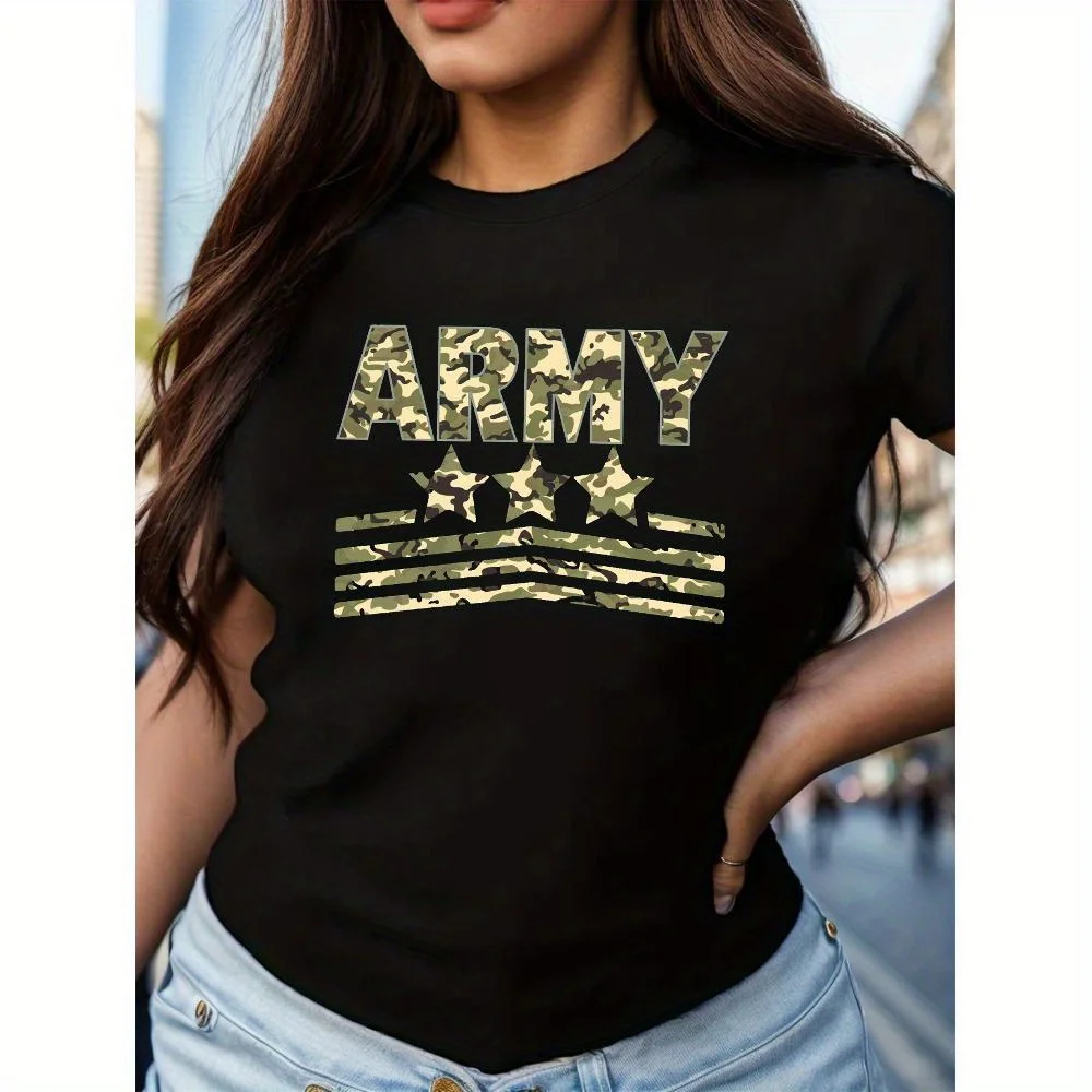 

Plus Size ARMY With Camouflage Pattern Women's Comfit T-shirt 0XL-4XL