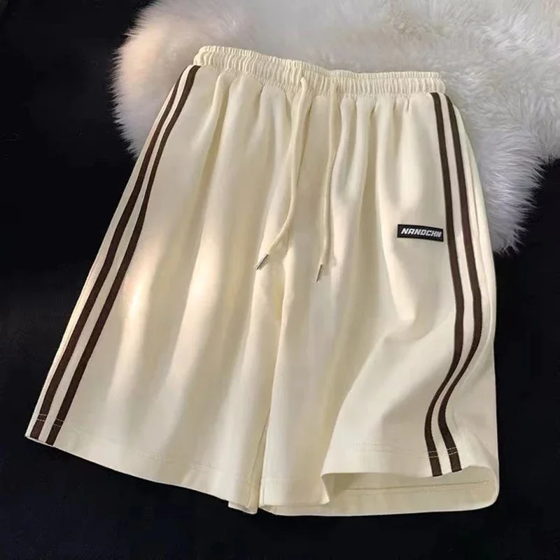 Striped Shorts Women Summer Streetwear Loose Wide Leg Shorts Y2K Korean Oversized Casual Elastic High Waist Sports Shorts Bf