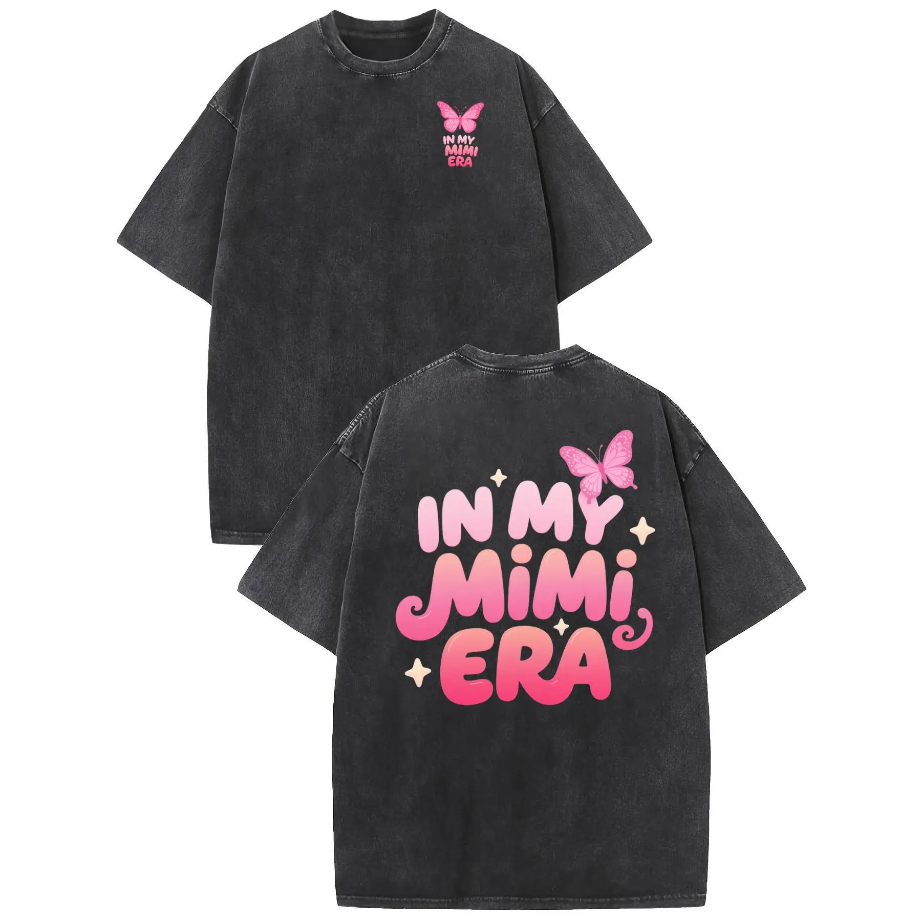 

Retro Mimi Era T-shirt Women's Funny Slogan Tee Pink Butterfly Graphic Print Grandmother Gift