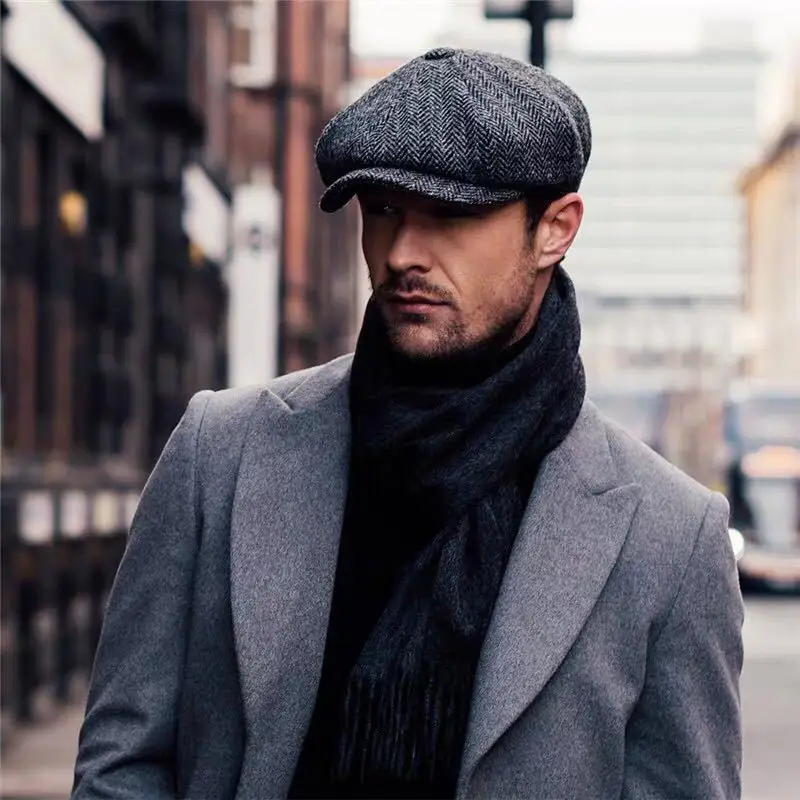 Retro Newsboy Caps Men British Painters Hats Autumn Winter Berets Herringbone Flat Cap Hip Hop Berets