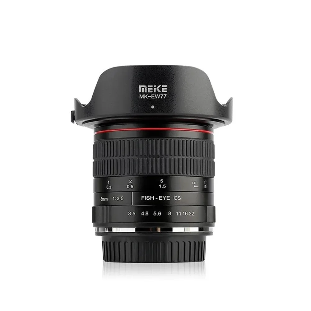 Lente ojo de pez MEIKE de 8 mm F3.5 con apertura súper gran angular y enfoque manual para cámaras Canon con montura EF para cámaras Nikon DSLR APS-C
