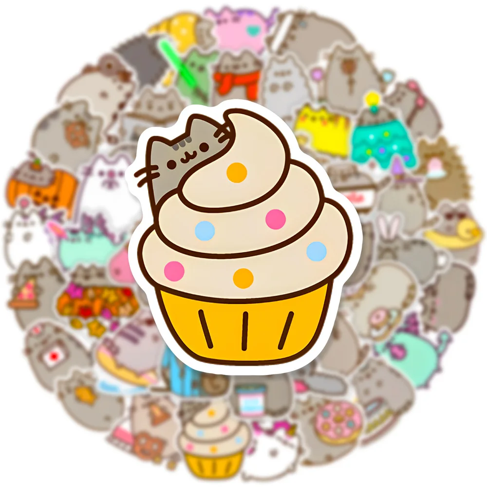 50 Stück Pusheen Anime-Aufkleber, wasserdicht, für Graffiti, Skateboard, Notizbuch, Handy, niedliche Dekorationsaufkleber, Spielzeug – Detail 6