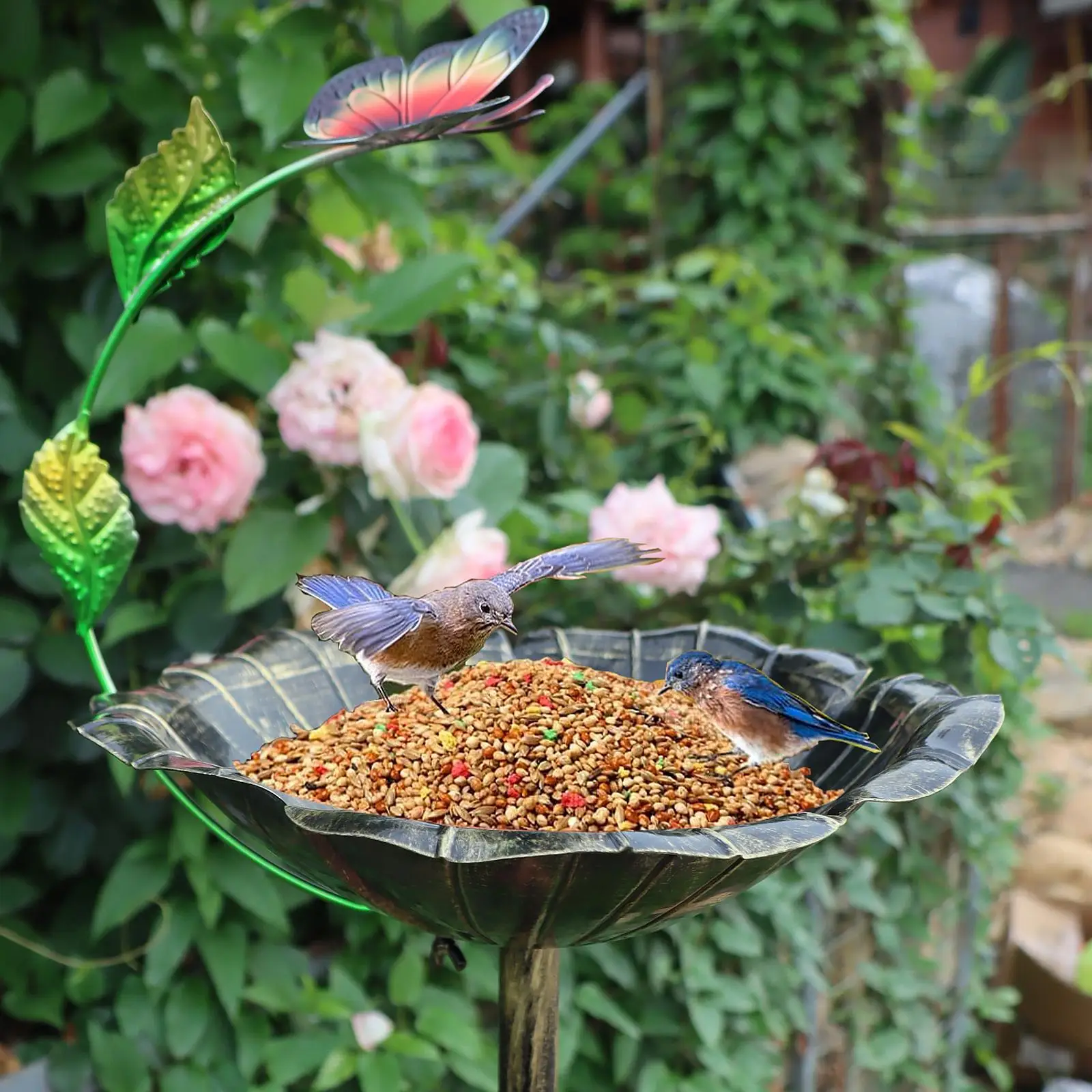 Metal Bird Bath for Outside Bird Feeder Weather Resistant Vintage Design Freestanding 3 Pronged Base for Balcony Courtyard