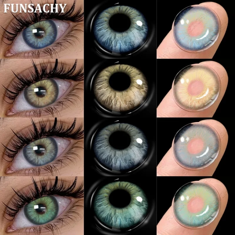 FUNSACHY 1 Paar farbige Kontaktlinsen mit Etui, Beauty Pupils Green Contacts Circle Lens, natürliche koreanische Softlinsen, jährlich