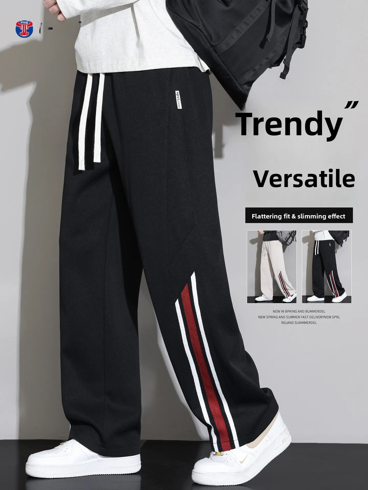 

American Sle Men's Casual Straight Leg Pants Spring Autumn Loose Fit Teenage Stripe Patchwork Comfortable Soft Sli