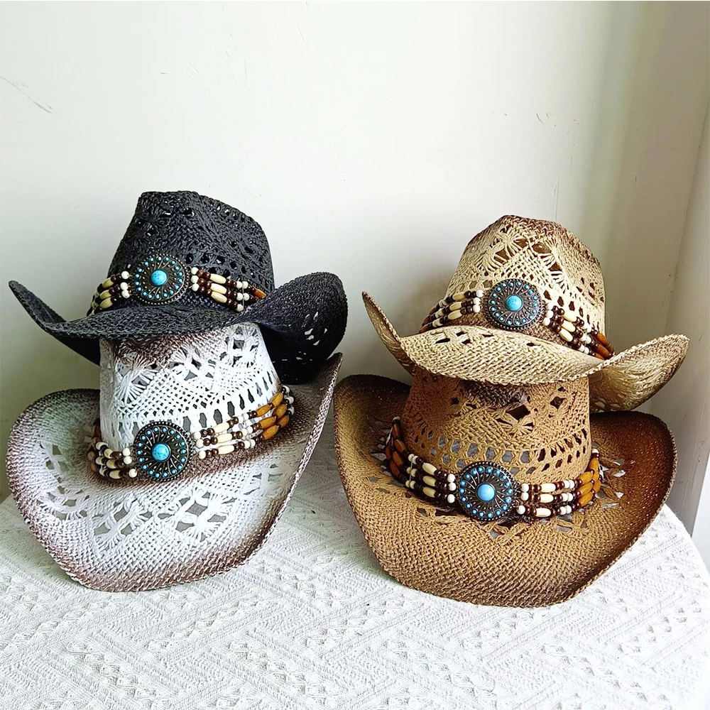 

Western cowboy straw hat unisex national style jazz hat sun hat outdoor sun hat casual hat summer straw hat