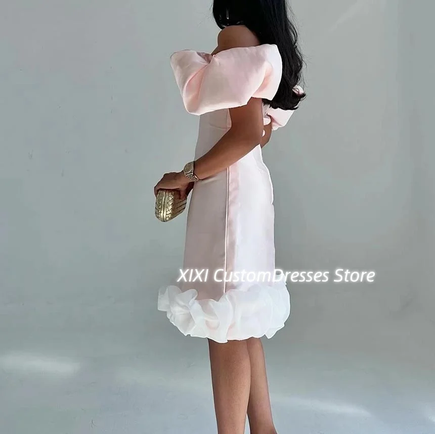 Abiti da sera di lusso con scollo a baule personalizzato A-Line con spalle scoperte Abiti da sera di lusso Mini volant con cerniera Abiti per occasioni formali