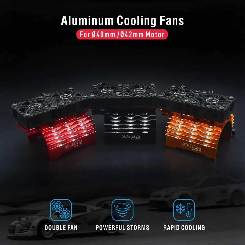 Surpass Hobby – ventilateurs métalliques à Double refroidissement, dissipateur thermique pour voiture RC 4068 4076 4082 4092 4268 4274 4282 4292 40/42mm, accessoires de moteur