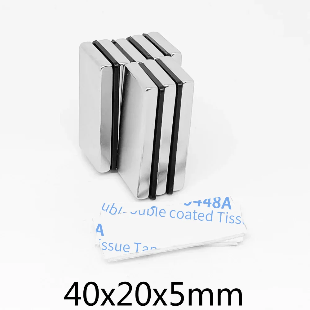 40x20x5mm Sheet Rare Earth Neodymium Magnet With 3M Self - Adhesive 40*20*5 Block Strong Powerful Magnets 40x20x5