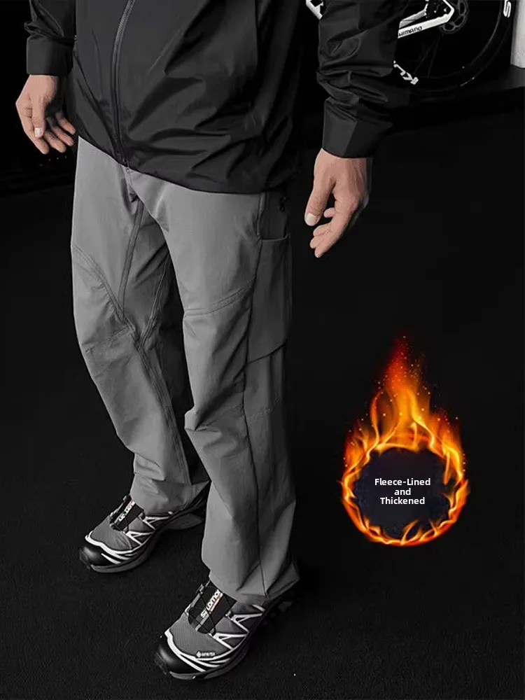 

Thiened Fce Winter Outdoor Workwear Pants Men's American Functional Tee-Proof Soft ell Trousers with Knife Bend Design