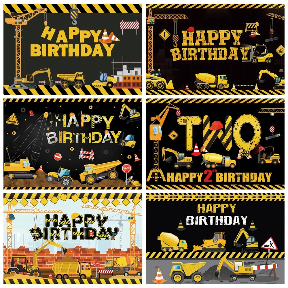 

Construction Team Backdrop Excavator Car Traffic Crane Builder Baby Birthday Party Photography Background Decor Photo Studio