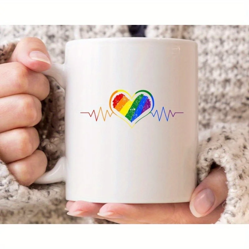 

Rainbow Heartbeat Mug – LGBT Pride Coffee Cup with Colorful Heart & EKG Design, Microwave Safe, Perfect Gift for Gay, Lesbian