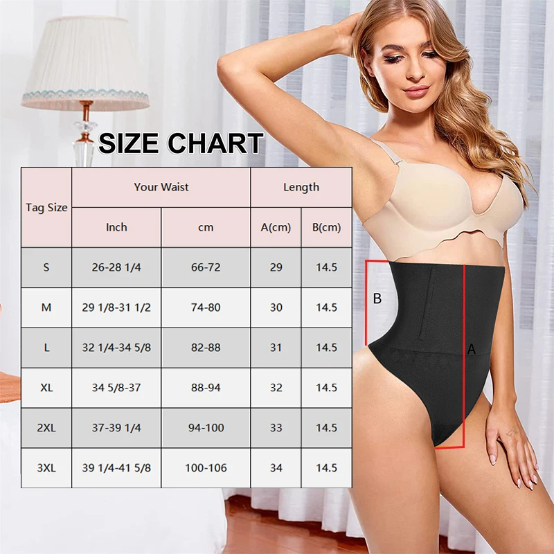 High Waist Body Shaper Thongs Shapewear for Women Panties Tummy Control Slimming Seamless Underwear Nude Black T-Back Brief