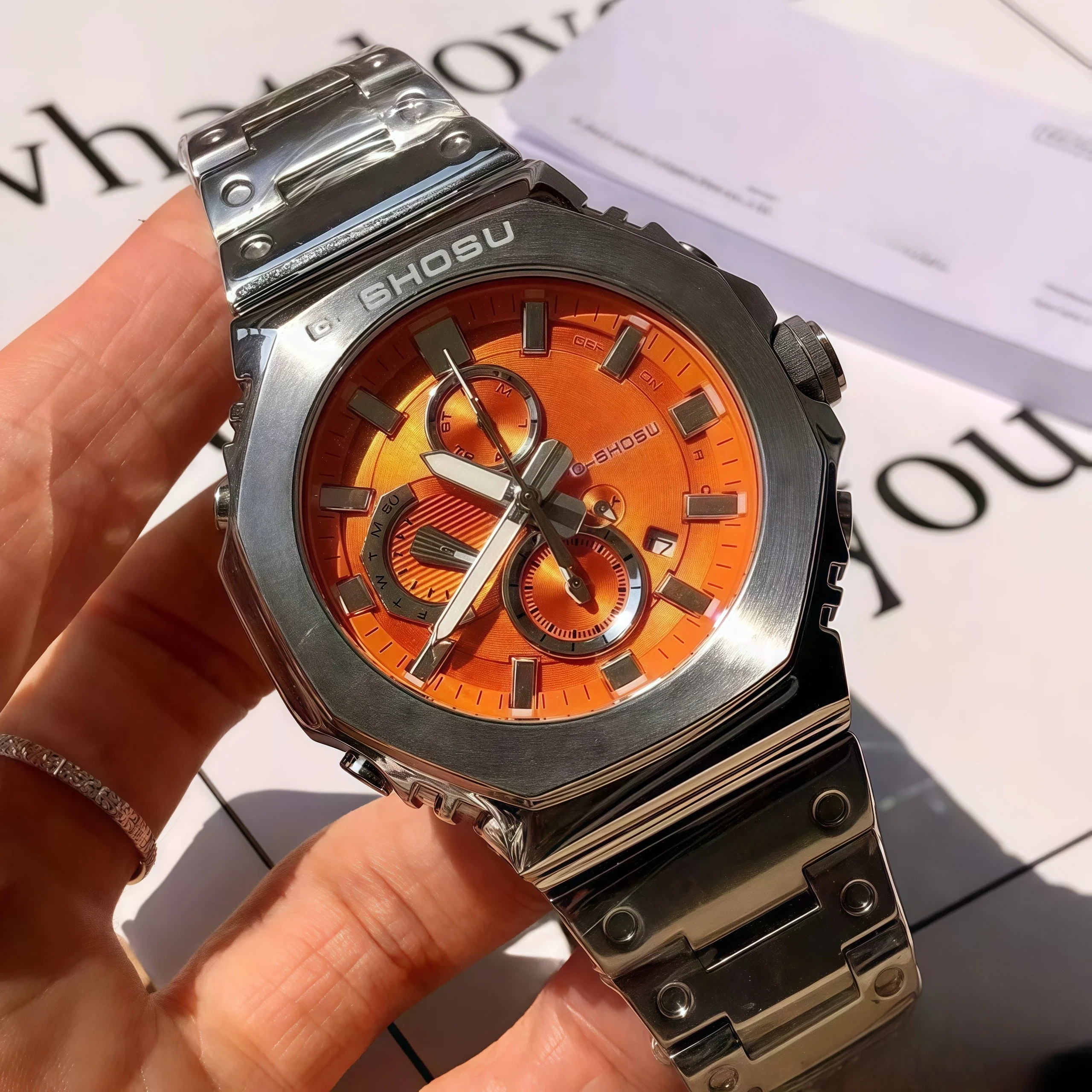 Orologio sportivo unisex al quarzo GMC World Time Acciaio inossidabile Quadrante grande Bussola Tutte le lancette Serie operativa 170g