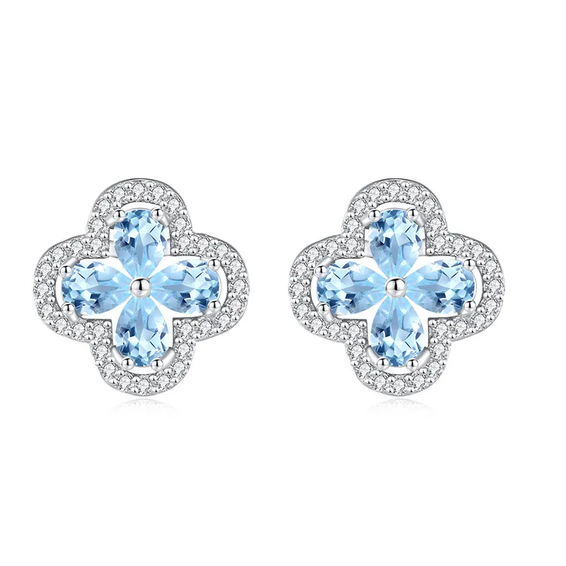 

Natural Blue Topaz Citrine Amethyst Garnet Stud Earrings for Women Four-leaf Clover 925 Sterling Silver