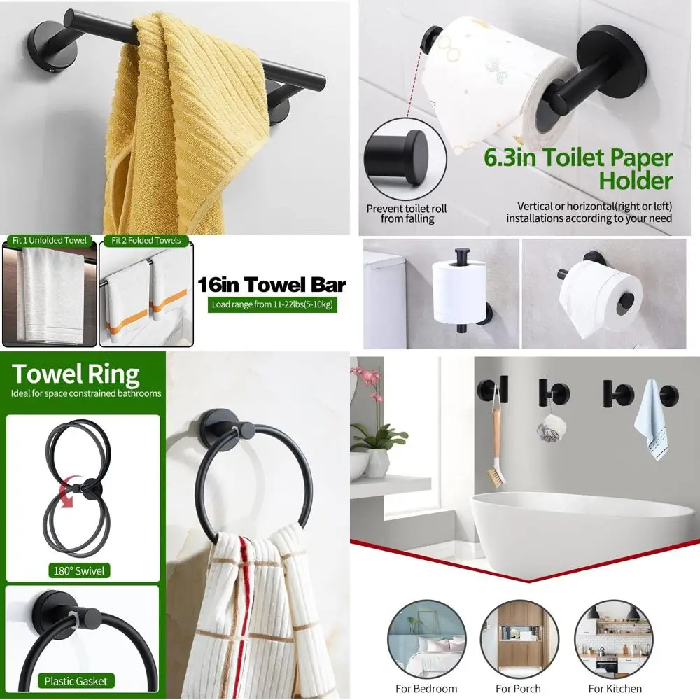 

Complete 20-Piece Matte Black Bathroom Hardware Set with Hand Towel Bars, Toilet Paper Holders, Towel Rings, and Robe Hooks