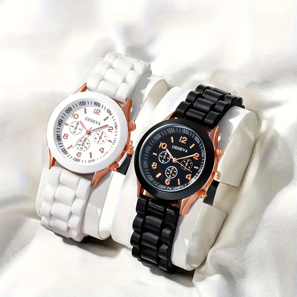 2-piece/set and 1-piece/set couple watches, fashionable and elegant quartz watches, silicone men's and women's watches